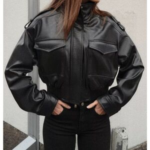 Zara faux leather jacket with tabs NWT